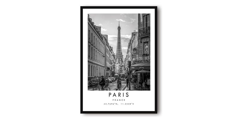 Paris Eiffel Tower Print: Black and White France Travel Poster image 1