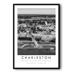 Charleston Travel Print, Charleston Poster Print, Charleston Wall Art Minimalist, Charleston kaart Print, prenten van Charleston A1/A2/A3/A4/A5