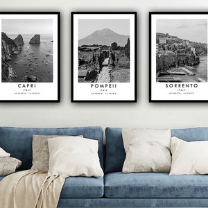 Italy Travel Prints Set of 3, Black and White Travel Print Set Capri Pompeii Sorrento, Minimalist Travel Posters, Popular Print