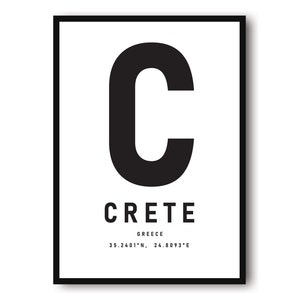 Crete Travel Print, Greece Poster, Black and White Print, Unique Wall Art,  Minimalist Home Décor, City  A1/A2/A3/A4/A5
