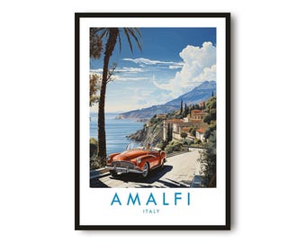 Amalfi Coast Travel Poster, Italy Wall Art, Minimalist Home Decor, Mediterranean Poster
