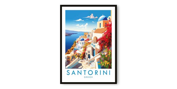 Santorini Greece Art Print: Travel Poster, Island Decor