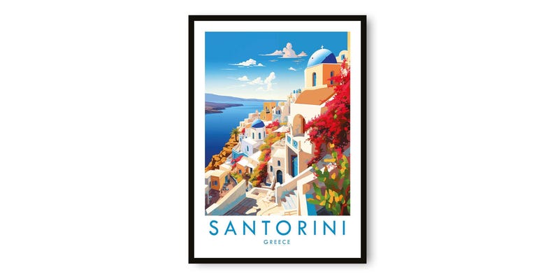 Santorini Greece Art Print: Travel Poster, Island Decor image 1