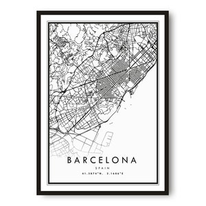 Impression de carte de Barcelone, impression de Barcelone, impression de carte de la ville de Barcelone minimaliste, impressions d'Espagne, carte personnalisée A1/A2/A3/A4/A5