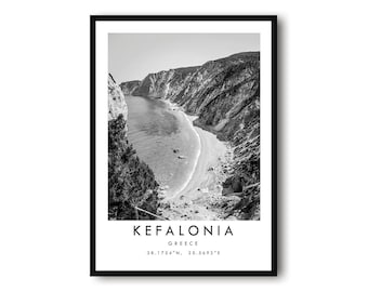 Kefalonia Greece Print: Black and White Travel Poster