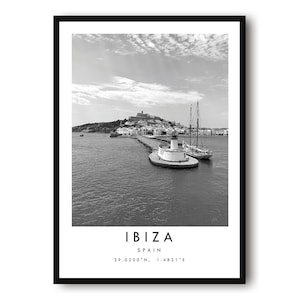 Ibiza Travel Print, Ibiza Poster, Black and White Print, Unique Wall Art,  Minimalist Home Decor, City  A1/A2/A3/A4/A5
