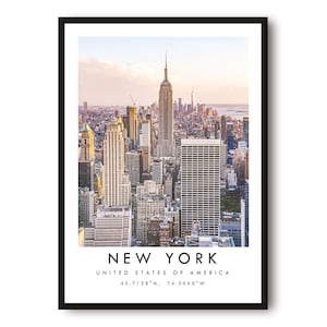 Impresión de viaje de Nueva York, póster de Nueva York, arte de pared minimalista de Nueva York, pared de galería, impresiones de Nueva York, Empire State Building,
