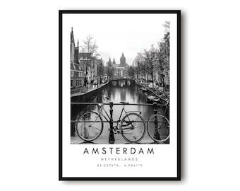 Amsterdam Travel Poster, Netherlands Wall Art, Minimalist Travel Print, Modern Decor