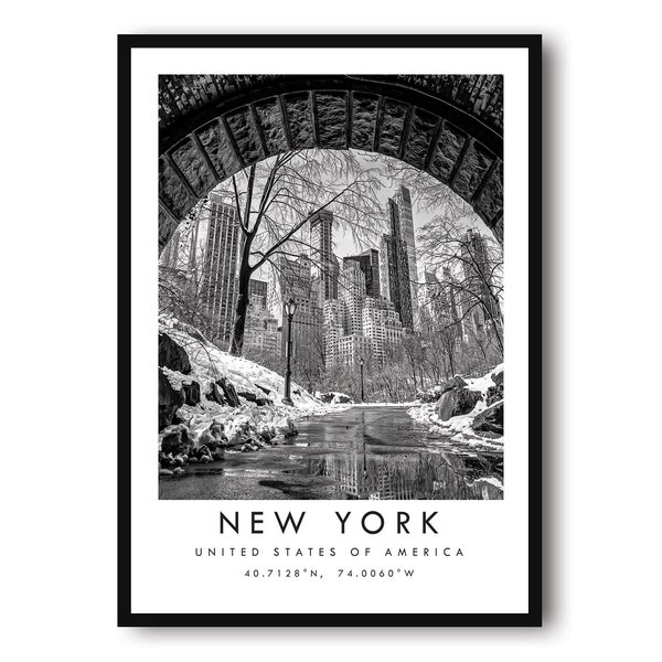 Stampa di viaggio a New York, stampa di poster di New York, arte della parete di New York, parete della galleria, regalo di New York, stampa di New York, stampa di Central Park