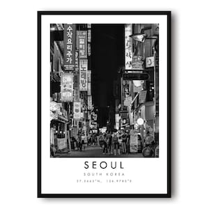 Seoul Travel Print, South Korea Poster, Black and White Print, Unique Wall Art,  Minimalist Home Décor, City  A1/A2/A3/A4/A5
