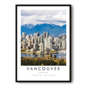 Vancouver Travel Print, Colour Travel Print, Vancouver Canada, Travel Posters, Popular Print, Gallery Wall, Popular Gift, Wall Art