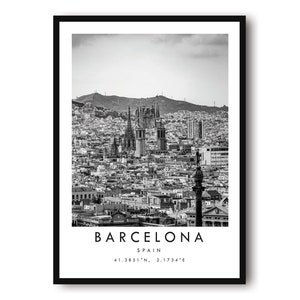 Impression voyage Barcelone, affiche Barcelone, décoration art mural unique, décoration d&#39;intérieur noir et blanc, impression populaire Barcelone Espagne A1/A2/A3/A4/A5