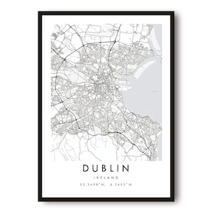 Impression de carte de Dublin, impression d'affiche de Dublin, impression de carte de la ville minimaliste, impressions de Dublin, carte personnalisée A1/A2/A3/A4/A5