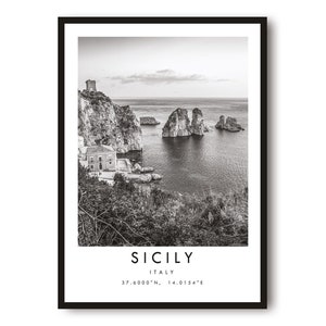 Sicily Travel Print, Italy poster Poster, Black and White Print, Unique Wall Art, Minimalist Home Decor, City  A1/A2/A3/A4/A5