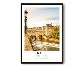 Impression de voyage dans le bain, affiche de bain, décoration murale unique, impression couleur, décoration d'intérieur, Angleterre Bath, impression populaire A1/A2/A3/A4/A5