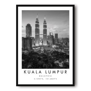 Kuala Lumpur Travel Print, Malaysia Poster, Black and White Print, Unique Wall Art,  Minimalist Home Decor, City  A1/A2/A3/A4/A5