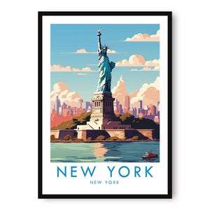 Póster de viaje de Nueva York: Impresión artística de la Estatua de la Libertad