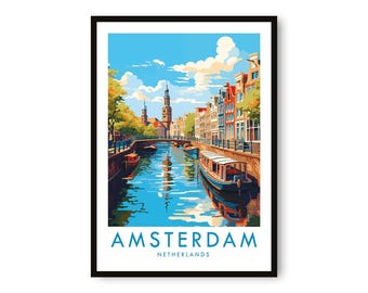 Amsterdam Reiseplakat, Niederlande Wandkunst, minimalistischer Reisedruck, modernes Dekor