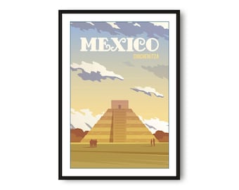 Mexico Travel Poster: Chichen Itza Print, Minimalist Home Decor