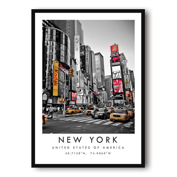 New York Travel Print, New York Poster, New York Wall Art Minimalist, Yellow Cabs, Prints of New York, Times Square, NYC yellow Cabs,