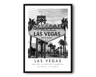 Las Vegas Travel Print, American Poster, Black and White Print, Unique Wall Art,  Minimalist Home Decor, City  A1/A2/A3/A4/A5