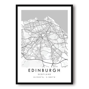 Impression de carte d'Édimbourg, impression d'affiche d'Édimbourg, impression de carte de la ville d'Écosse minimaliste, impressions d'Édimbourg, carte personnalisée A1/A2/A3/A4/A5