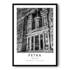 Petra Wandbild, Jordanien Poster, Schwarz-Weiß-Druck, Einzigartige Wandkunst, Minimalistisches Wohndekor, Stadt A1/A2/A3/A4/A5