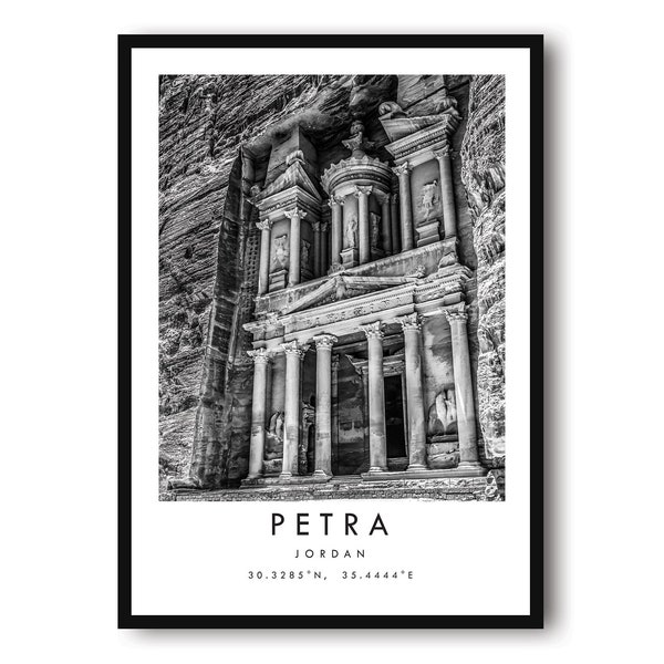 Petra Wandbild, Jordanien Poster, Schwarz-Weiß-Druck, Einzigartige Wandkunst, Minimalistisches Wohndekor, Stadt A1/A2/A3/A4/A5