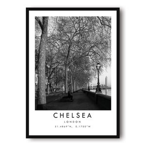Chelsea Travel Print, Chelsea Poster, Unique Wallart Decor, Black and White Home Decor, Chelsea London,  Popular Print A1/A2/A3/A4/A5