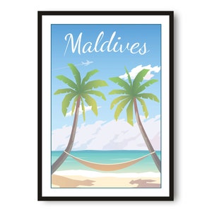 Maldives Travel Poster,  Maldives Poster, Colourful Print, Unique Wall Art,  Minimalist Home Décor, City  A1/A2/A3/A4/A5