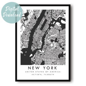 Impression de carte de New York | Téléchargement numérique | 25 options de tailles différentes