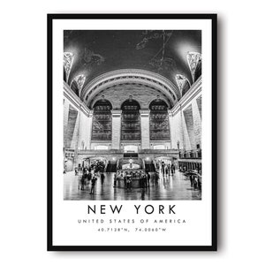New York Travel Print, New York Poster Print, New York Wall Art, New York kaart Print, prenten van New York, Grand Central Station