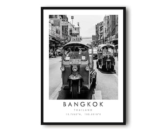 Bangkok Tuk-Tuk Print: Black and White Thailand Travel Poster