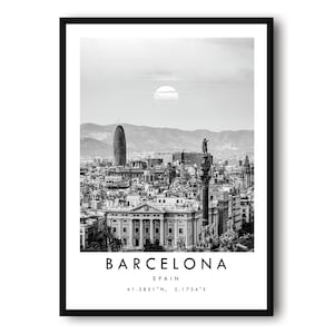 Impression voyage Barcelone, affiche Barcelone, décoration art mural unique, décoration d&#39;intérieur noir et blanc, impression populaire Barcelone Espagne A1/A2/A3/A4/A5
