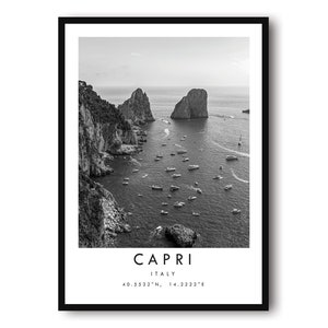 Capri Travel Print, Italy poster Poster, Black and White Print, Unique Wall Art,  Minimalist Home Decor, City  A1/A2/A3/A4/A5