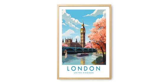 London Travel Print | London Poster | Big Ben Wall Art | London Travel Poster | Westminster Decor | Vintage United Kingdom Landscape