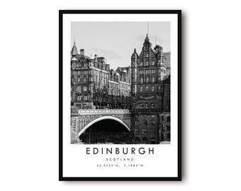 Edinburgh Scotland Print: Black and White Cityscape Wall Art