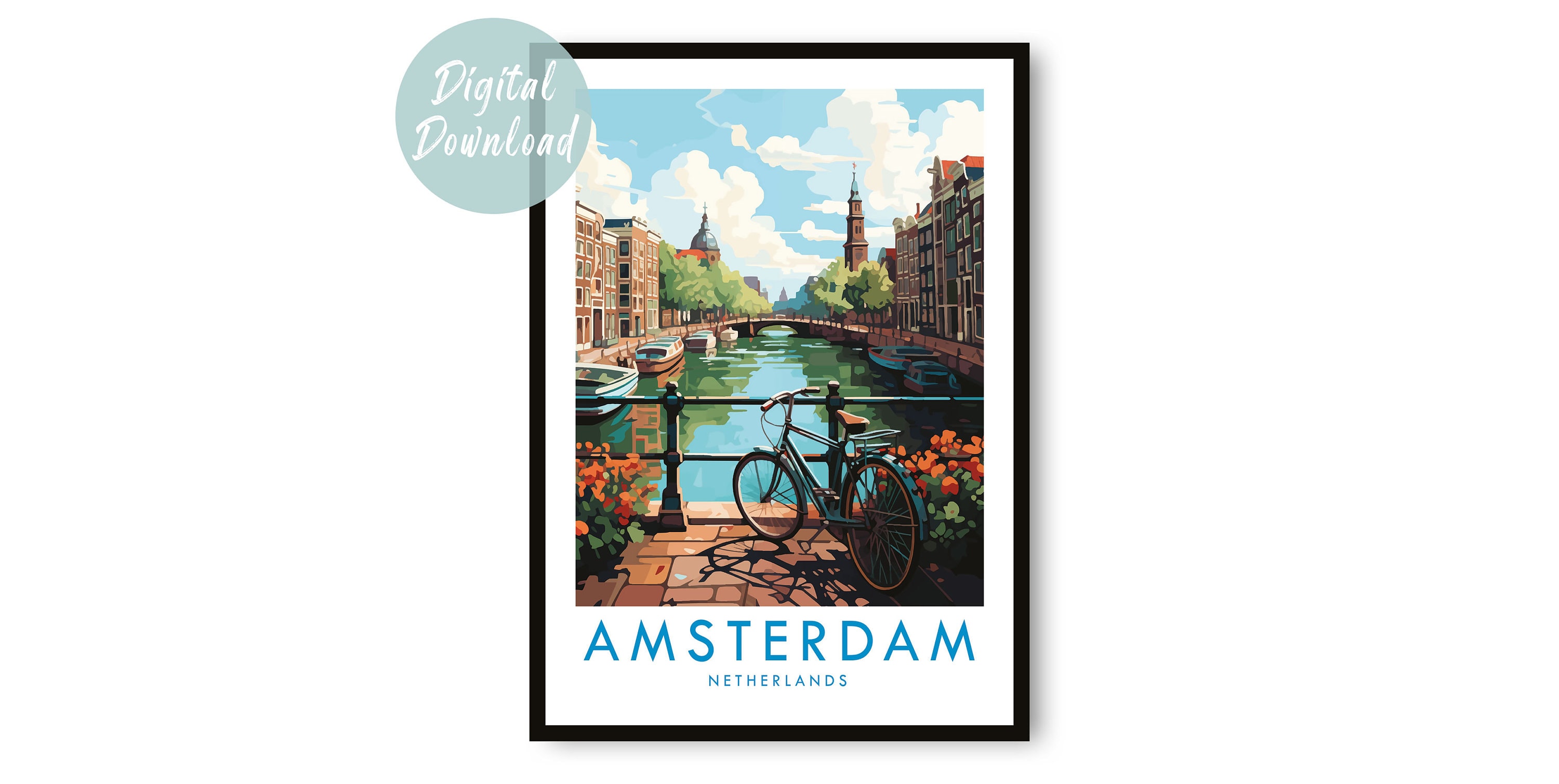 Amsterdam Travel Poster | Digital Download | 25 Different Size Options