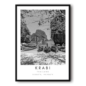 Krabi Travel Print, Phuket Poster, Unique Wallart Decor, Black and White Home Decor, Phuket Thailand  Popular Print A1/A2/A3/A4/A5
