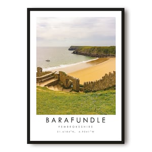 Barafundle Bay Travel Print,  Pembrokeshire Poster, Colour Print, Unique Wall Art, Minimalist Home Decor, City  A1/A2/A3/A4/A5