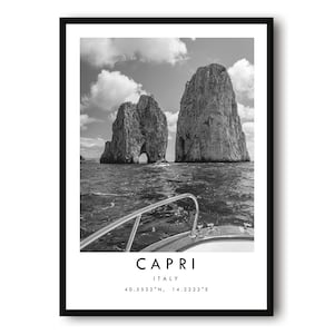 Capri Travel Print, Italy poster Poster, Black and White Print, Unique Wall Art,  Minimalist Home Decor, City  A1/A2/A3/A4/A5