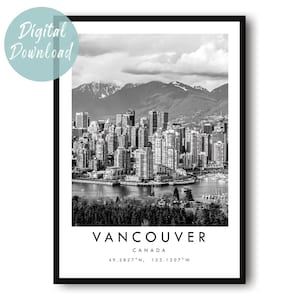 Póster de viaje de Vancouver (descarga digital) / Arte mural minimalista / Decoración urbana imprimible imagen 1