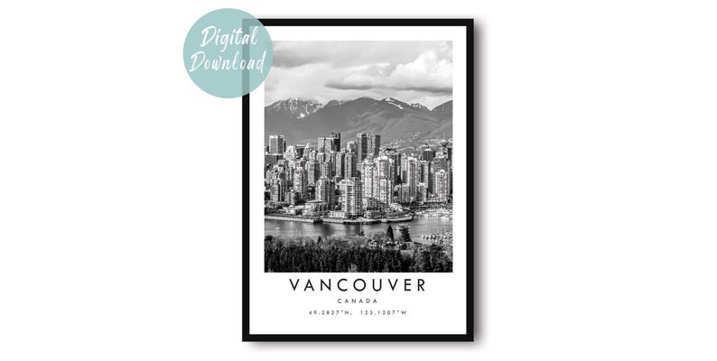 Póster de viaje de Vancouver (descarga digital) / Arte mural minimalista / Decoración urbana imprimible imagen 1