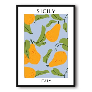 Sicily Travel Poster, Abstract Fruit Poster, Plum Art Print, Sicily Poster, Kitchen Fruit Poster, Pastel Kitchen Poster, Fruit Market