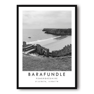 Barafundle Bay Reisedruck, Pembrokeshire Poster, Schwarzweißdruck, Einzigartige Wandkunst, Minimalistische Wohnkultur, Stadt A1/A2/A3/A4/A5