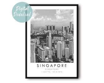 Plakat podróżniczy do Singapuru do pobrania w wersji cyfrowej | Minimalistyczna sztuka ścienna | Dekoracja miejska do druku