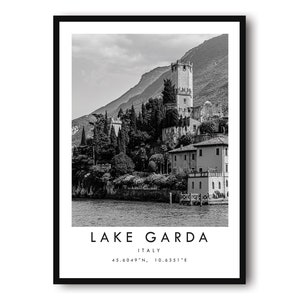 Gardasee Reise Poster, Italien Poster Poster, Schwarz Weiß Druck, Einzigartige Wand Kunst, Minimalistische Wohnkultur, Stadt Prints A1/A2/A3/A4/A5