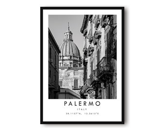 Palermo Travel Print, Italy poster Poster, Black and White Print, Unique Wall Art,  Minimalist Home Decor, City  A1/A2/A3/A4/A5