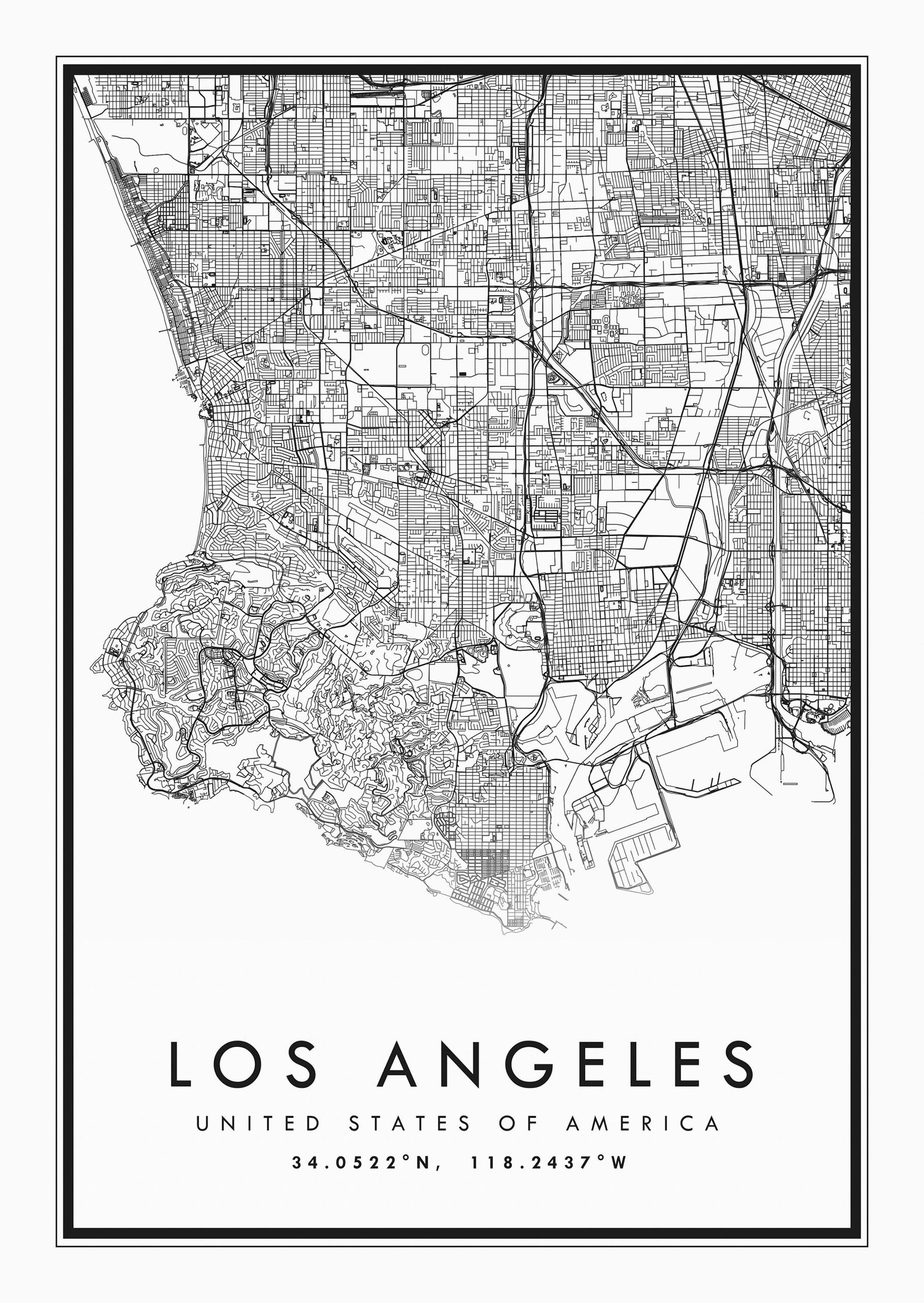 Los Angeles Map Print Los Angeles Poster Print Los Angeles Etsy