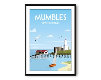 Mumbles Travel Poster: Gower Peninsula Art Print